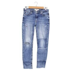 L.O.G.G. Mid-Rise Distressed Utility Raw Hem Denim Jeans Medium Wash Size 26